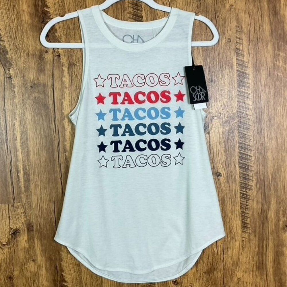 NWT Chaser Tacos Tacos Tacos Tank Muscle Tee Ivory Women’s Size Large